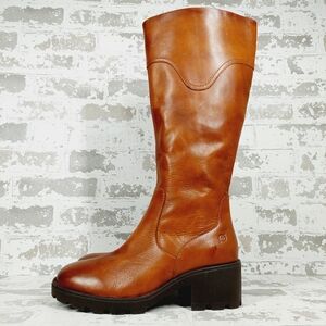 NEW BORN Gabriella Brown Leather Block Heel Knee High Boots C856